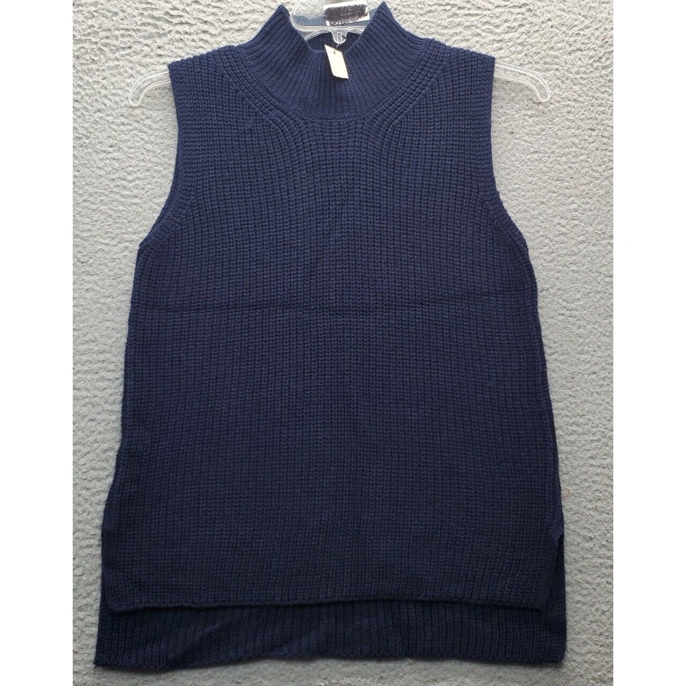 Dizzy Lizzy Sweater Vest‎ Womens Medium Navy Sleeveless High Low Slit Mock Neck